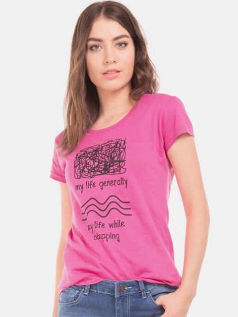 

Sugr Women Pink Printed Round Neck T-shirt