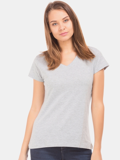 

Sugr Women Grey Self Design V-Neck T-shirt