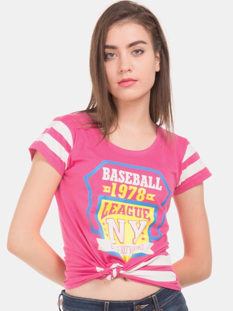 

Sugr Women Pink Printed Round Neck T-shirt
