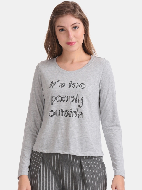 

Sugr Women Grey Printed Round Neck T-shirt