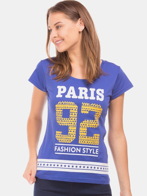 

Sugr Women Blue Printed Round Neck T-shirt