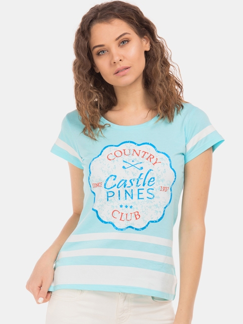 

Sugr Women Blue Printed Round Neck T-shirt