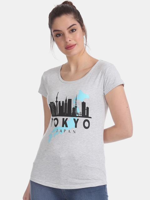 

Sugr Women Grey Printed Round Neck T-shirt