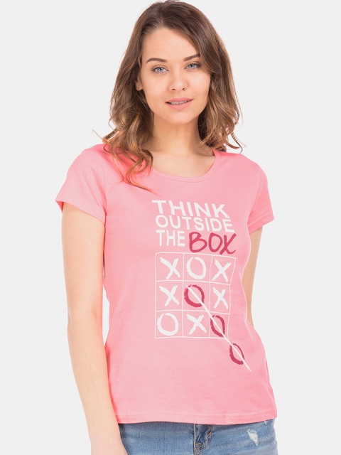 

Sugr Women Pink Printed Round Neck Pure Cotton T-shirt