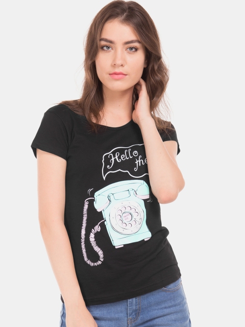 

Sugr Women Black Printed Round Neck T-shirt