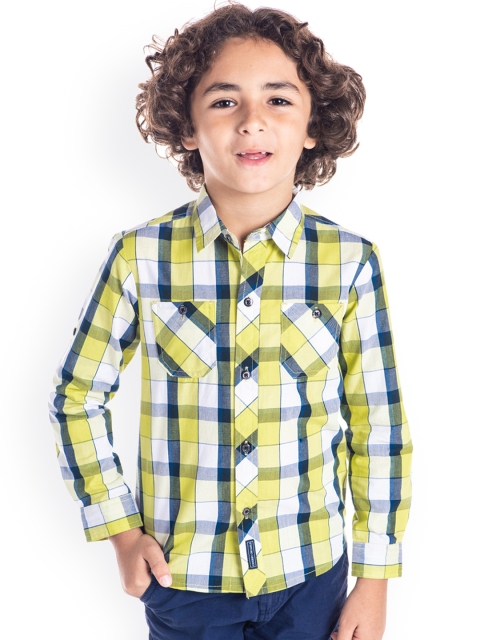 

Cherry Crumble Boys Yellow & Blue Regular Fit Checked Casual Shirt