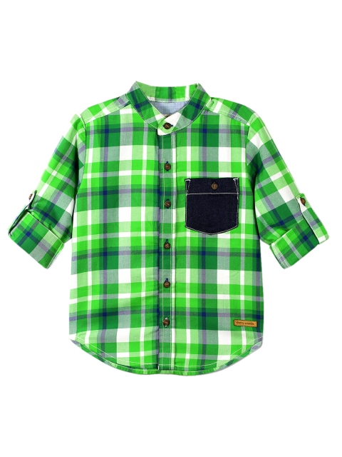 

Cherry Crumble Boys Green & White Regular Fit Checked Casual Shirt