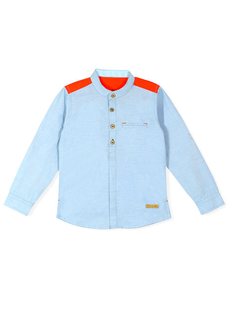 

Cherry Crumble Boys Blue & Red Regular Fit Solid Casual Shirt