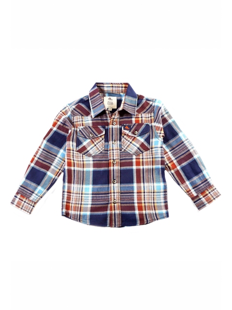 

Cherry Crumble Boys Brown & Navy Blue Regular Fit Checked Casual Shirt