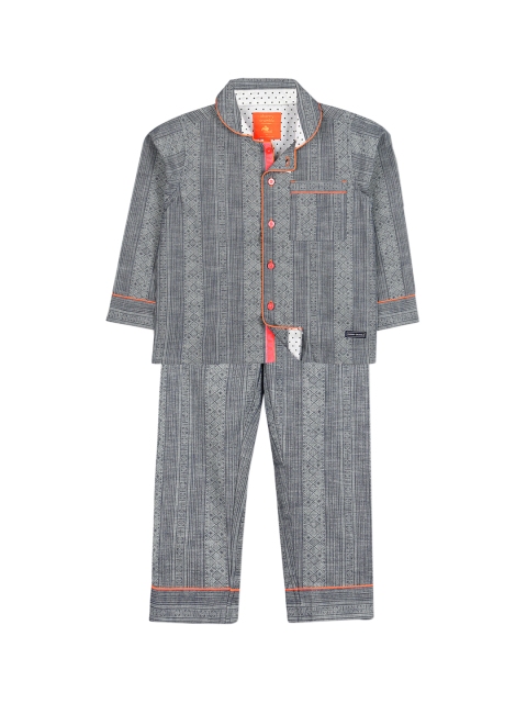

Cherry Crumble Unisex Kids Grey Striped Night suit