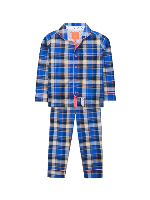 

Cherry Crumble Unisex Kids Blue & Black Checked Night suit