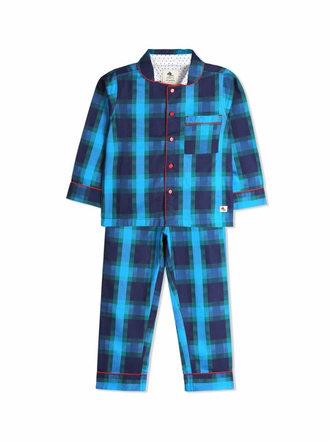 

Cherry Crumble Kids Blue & Navy Blue Checked Night suit