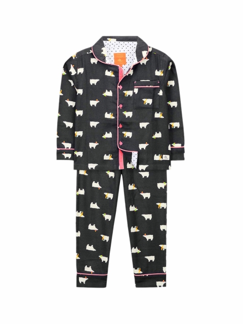 

Cherry Crumble Unisex Kids Black & White Printed Night suit