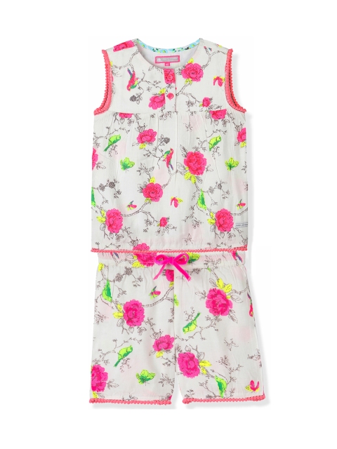 

Cherry Crumble Girls White & Pink Floral Print Night Suit