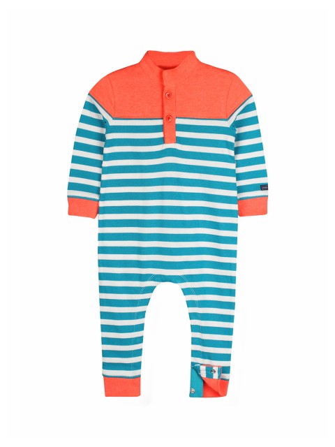 

Cherry Crumble Kids Blue & Orange Contrasting Stripes Rompers