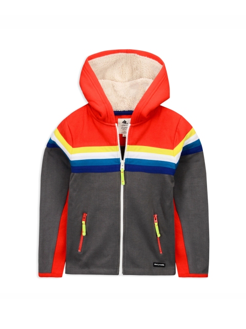 

Cherry Crumble Boys Red & Charcoal Grey Colourblocked Hooded Sweatshirt