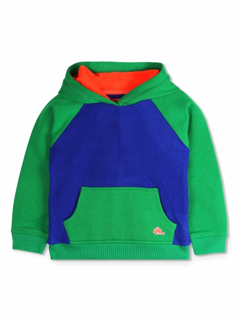 

Cherry Crumble Boys Green & Blue Colourblocked Hooded Sweatshirt