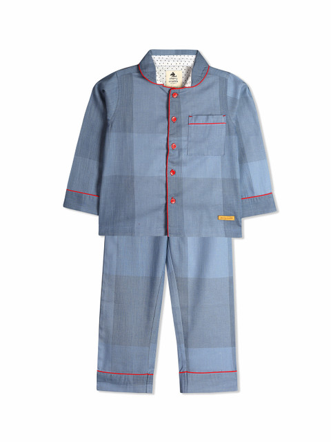 

Cherry Crumble Kids Blue Checked Night suit