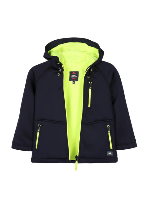 

Cherry Crumble Girls Navy Blue Solid Lightweight Hooded Tailored Jacket
