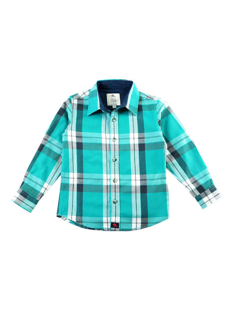 

Cherry Crumble Boys Turquoise Blue & Black Regular Fit Checked Casual Shirt