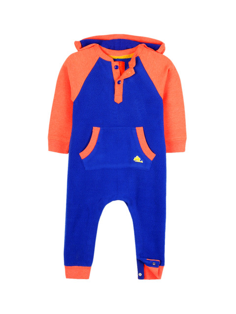 

Cherry Crumble Infants Blue & Orange Colourblocked Hooded Bodysuit
