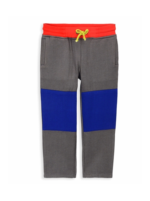 

Cherry Crumble Kids Grey & Blue Colourblocked Straight Fit Track Pants