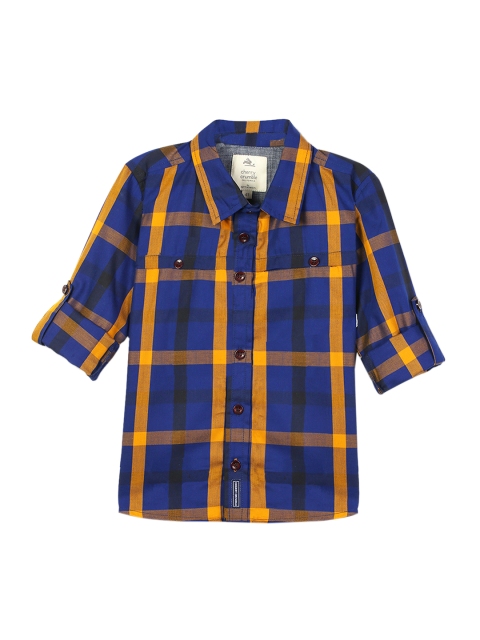 

Cherry Crumble Boys Blue & Yellow Regular Fit Checked Casual Shirt