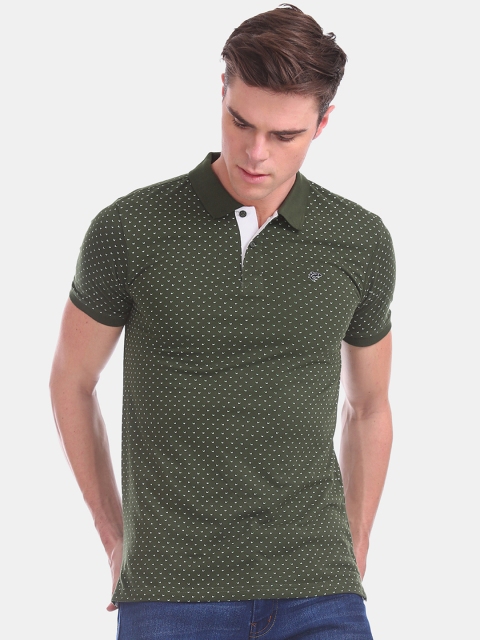 

Ruggers Men Olive Green Printed Polo Collar T-shirt