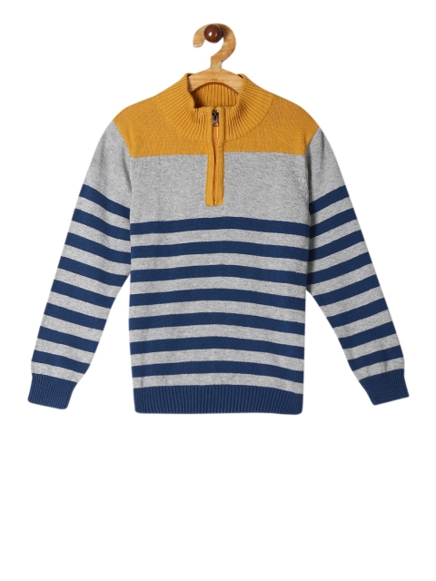 

Cherokee Boys Grey & Navy Blue Striped High Neck T-shirt
