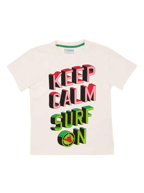 

Cherokee Boys White Printed Round Neck Pure Cotton T-shirt