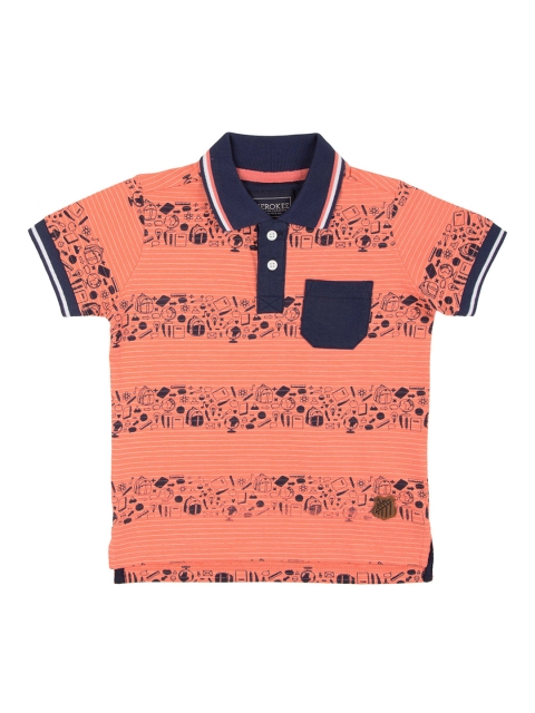 

Cherokee Boys Peach-Coloured Printed Polo Collar T-shirt