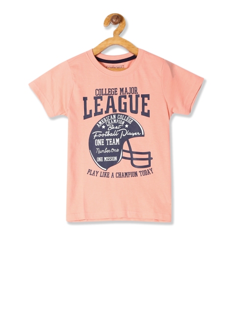 

Cherokee Boys Peach-Coloured Printed Round Neck T-shirt