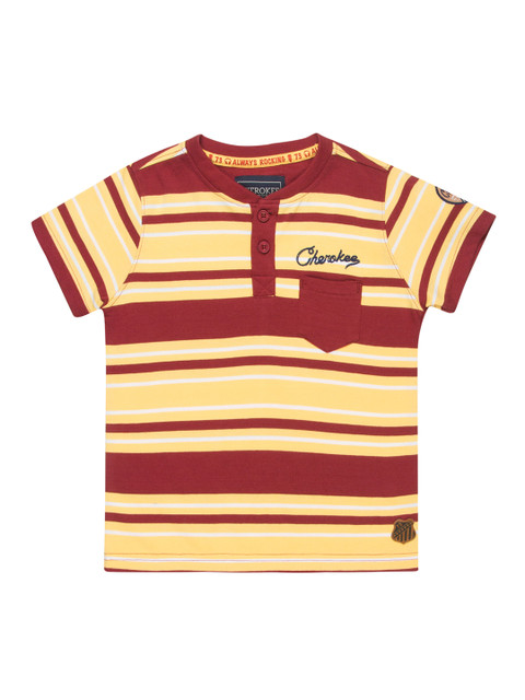 

Cherokee Boys Yellow & Rust Red Striped Henley Neck T-shirt