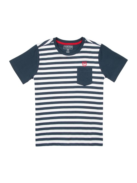 

Cherokee Boys Navy & White Striped Round Neck T-shirt, Navy blue