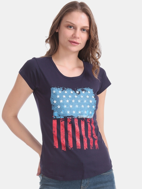 

Sugr Women Navy Blue Printed Round Neck T-shirt