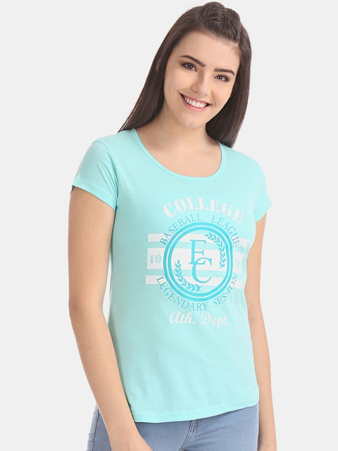 

Sugr Women Blue Printed Round Neck T-shirt