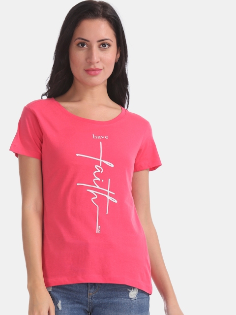 

Sugr Women Fuchsia Pink Printed Round Neck T-shirt