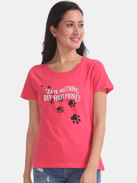 

Sugr Women Fuchsia Pink Printed Round Neck T-shirt