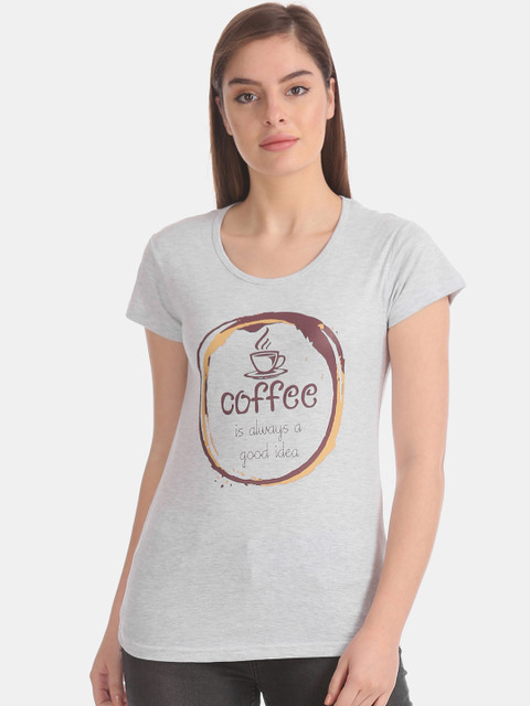 

Sugr Women Grey Printed Round Neck T-shirt