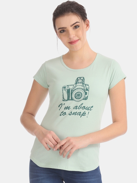 

Sugr Women Sea Green Printed Round Neck T-shirt