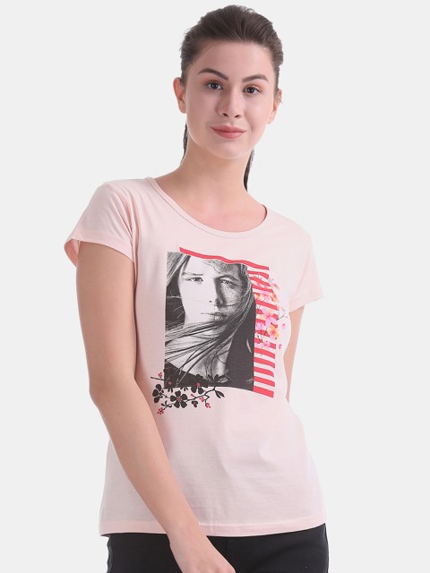 

Sugr Women Pink Printed Round Neck T-shirt