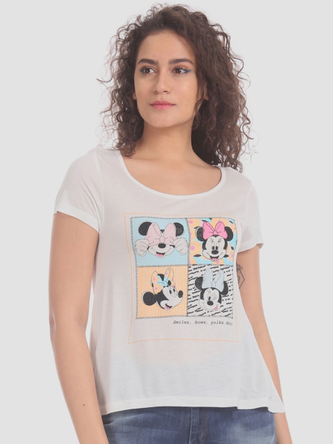 

Sugr Women White Printed Round Neck T-shirt