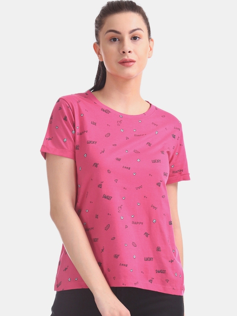 

Sugr Women Pink Printed Round Neck T-shirt