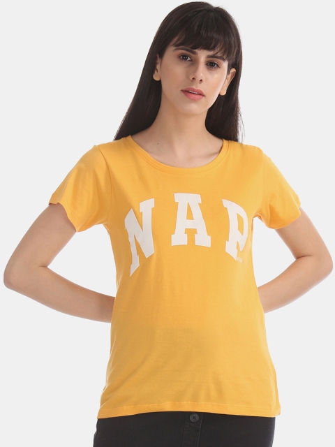 

Sugr Women Yellow Printed Round Neck T-shirt