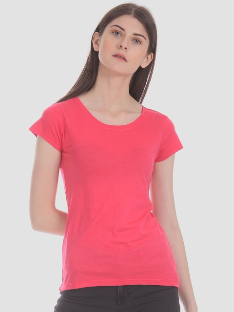 

Sugr Women Pink Solid Round Neck T-shirt