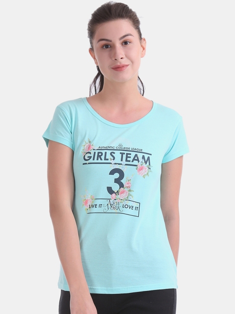 

Sugr Women Blue Printed Round Neck T-shirt