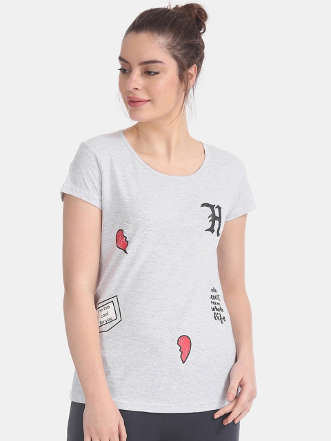 

Sugr Women Grey Printed Round Neck T-shirt