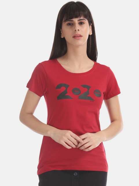 

Sugr Women Red Printed Round Neck T-shirt
