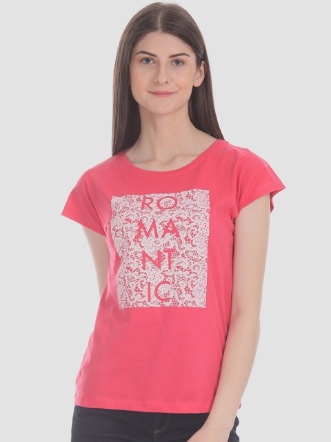 

Sugr Women Pink Embossed Printed Round Neck T-shirt