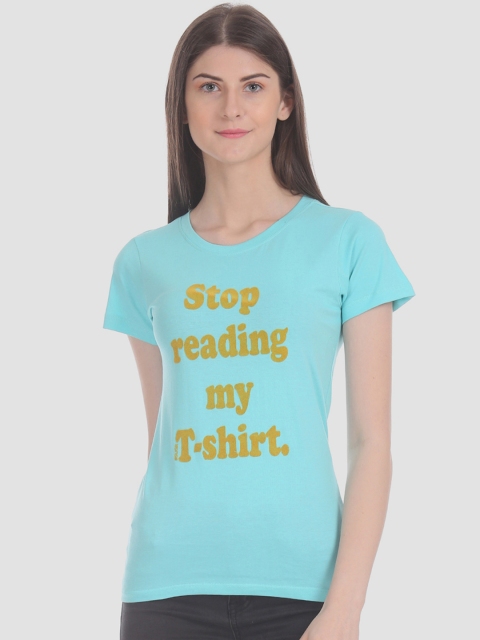 

Sugr Women Blue Flock Printed Round Neck T-shirt